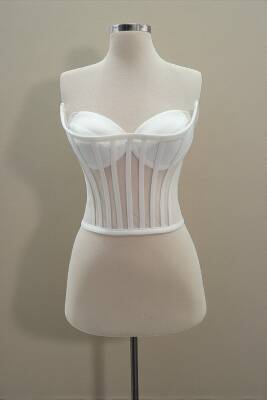 Transparan Balenli Korse Büstiyer Gelinlik Hazır Beden Beyaz - 2