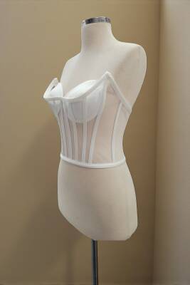 Transparan Balenli Korse Büstiyer Gelinlik Hazır Beden Beyaz - 3