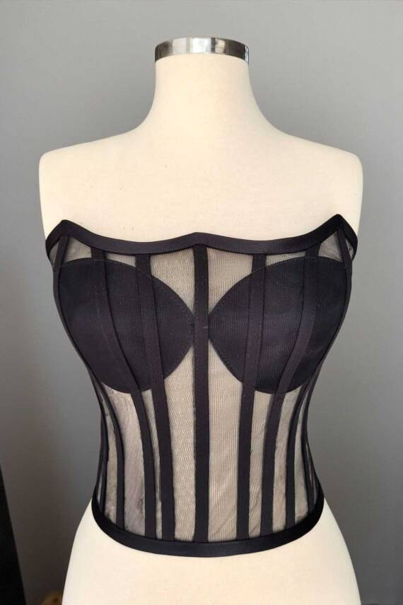 Transparan Balenli Korse Büstiyer Gelinlik Hazır Beden - 2