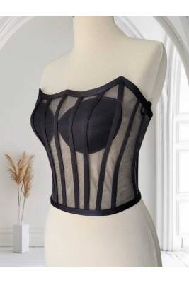 Transparan Balenli Korse Büstiyer Gelinlik Hazır Beden - 3