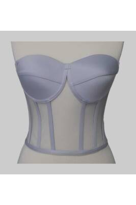Transparan Balenli Korse Büstiyer Gri - 2