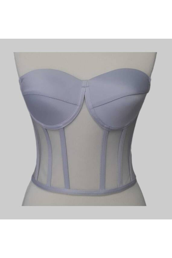 Transparan Balenli Korse Büstiyer Gri - 2