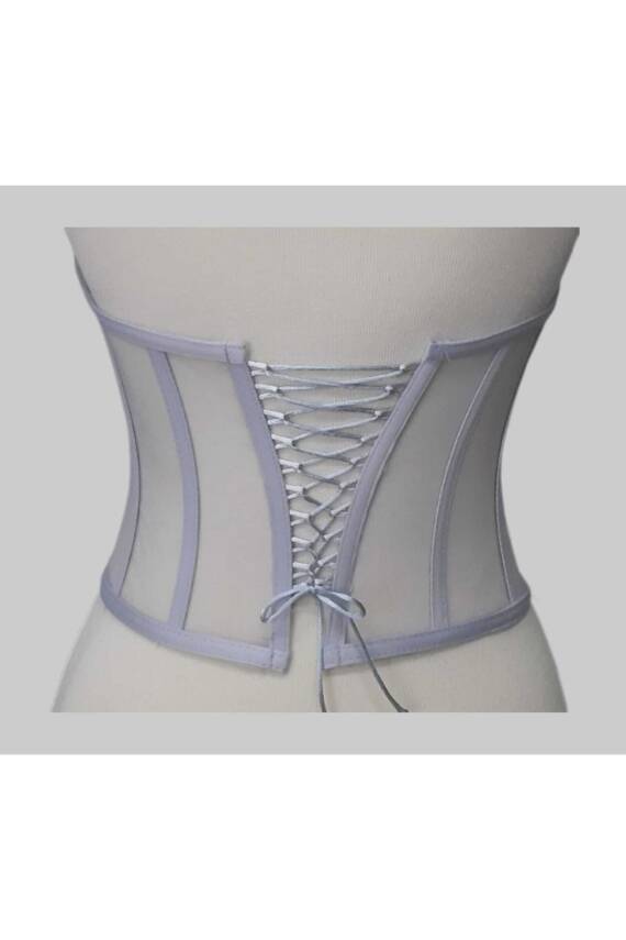 Transparan Balenli Korse Büstiyer Gri - 3