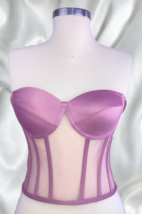 Transparan Balenli Korse Büstiyer Gül Kurusu - 2