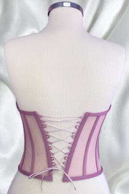 Transparan Balenli Korse Büstiyer Gül Kurusu - 3