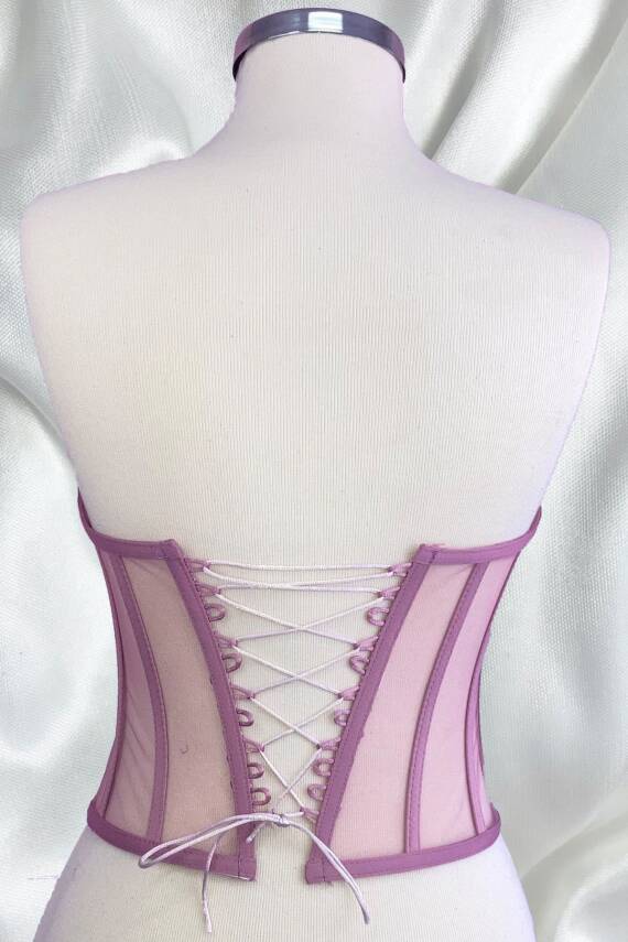 Transparan Balenli Korse Büstiyer Gül Kurusu - 3