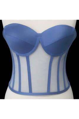 Transparan Balenli Korse Büstiyer Indigo - 2