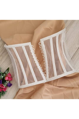 Transparan Balenli Korse Büstiyer Işıltılı Kristal Yapay Elmas Boncuk Süslemeli - 3