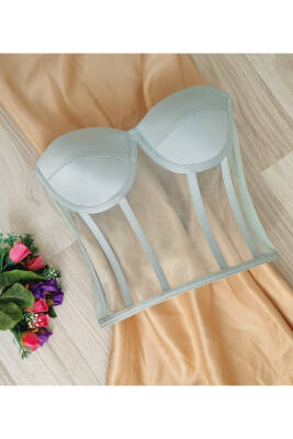 Transparan Balenli Korse Büstiyer Su Yeşili