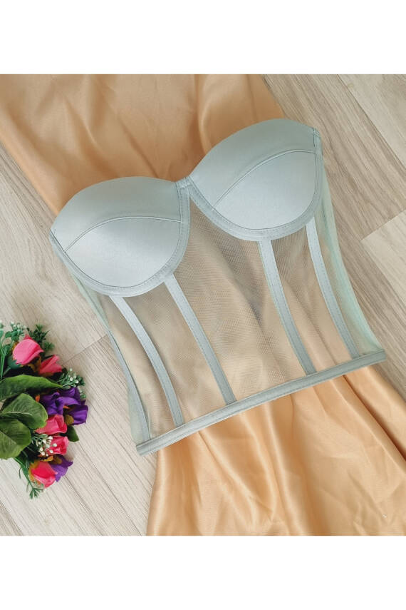 Transparan Balenli Korse Büstiyer Su Yeşili - 1