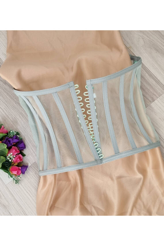 Transparan Balenli Korse Büstiyer Su Yeşili - 3