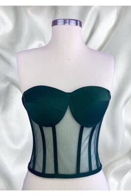 Transparan Balenli Korse Büstiyer Zümrüt Yeşil Hazır Beden - 5