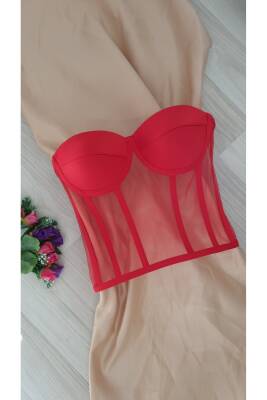 Transparan Korse Büstiyer Hazır Beden Kırmızı - 1
