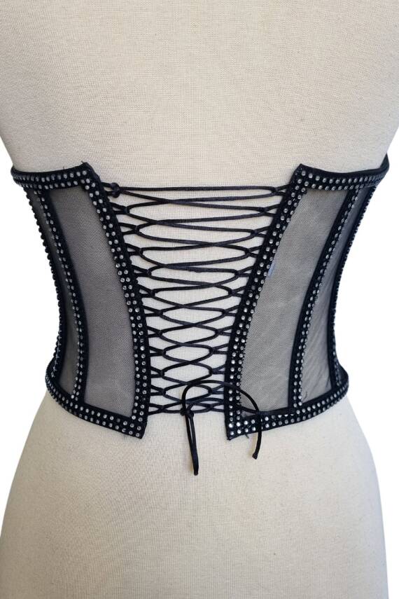 Transparan Korse Büstiyer Işıltılı Kristal Boncuk Süslemeli - 3