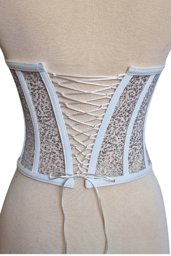 Silvery Transparent Structured Tie-up Bustier - 2