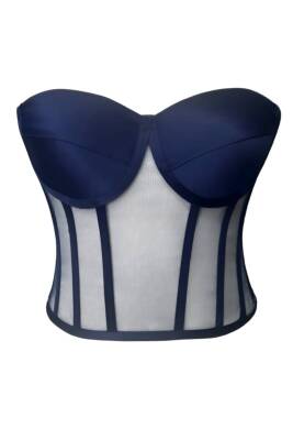 Transparan Korse Büstiyer Lacivert
