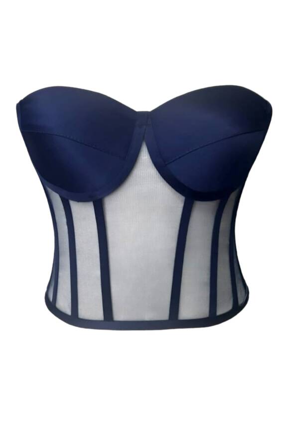 Transparan Korse Büstiyer Lacivert - 2