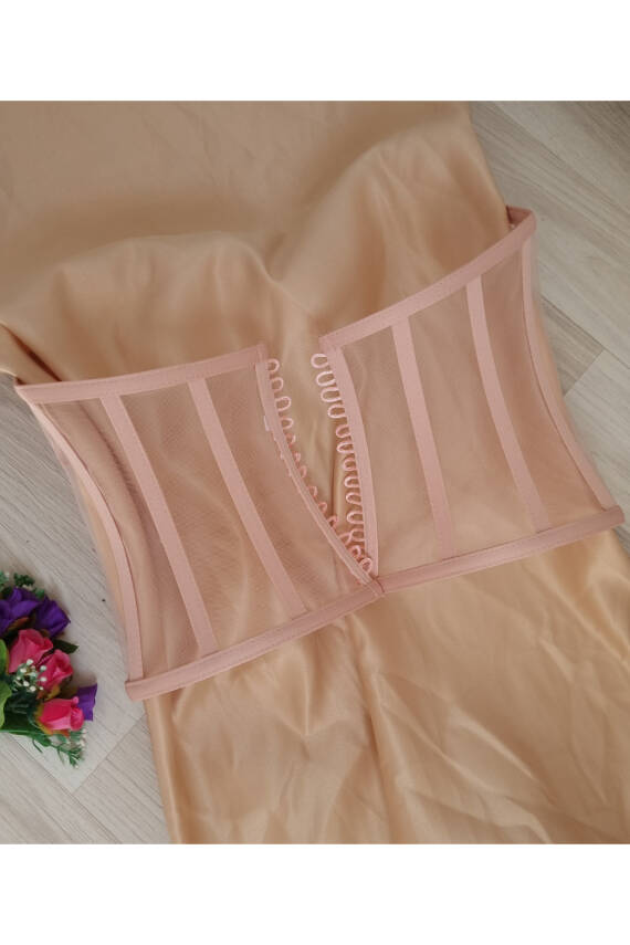 Transparan Korse Büstiyer Pudra Hazır Beden - 3