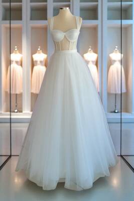 Transparan Maxi Boy Hazır Boş Tül Abiye ve Nikah Elbisesi