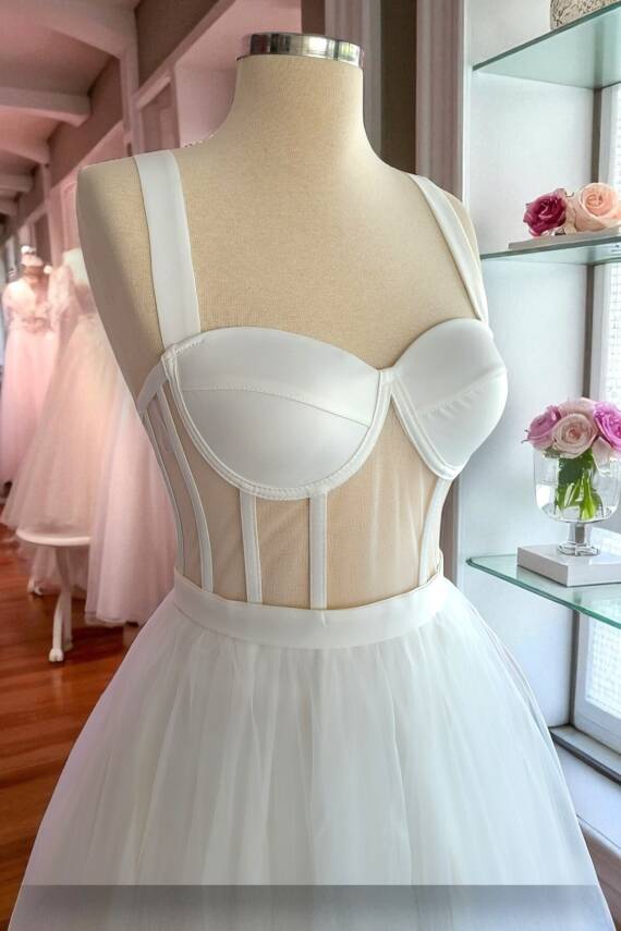 Transparan Maxi Boy Hazır Boş Tül Abiye ve Nikah Elbisesi - 6