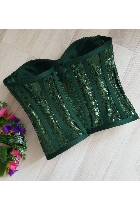 Yeşil Pullu Korse Büstiyer Hazır Beden - 3