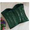 Emerald Green sequin fabric Corset Bustier - Thumbnail (2)